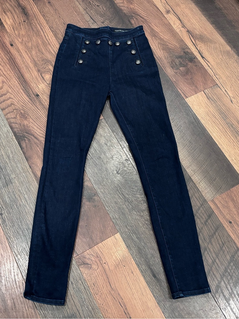 Veronica Beard Jane Navy High-Rise Skinny Jeans with Button Detail size 25/0